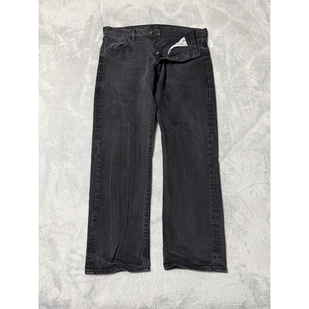 Levis 501 Jeans Mens 34x28 Black Straight Button Fly Mid Rise Dark Wash Denim
